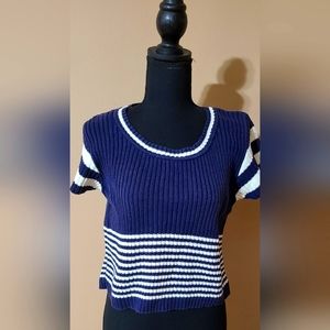 Vintage Limited America Cropped Sweater Top Size Medium Navy & Cream